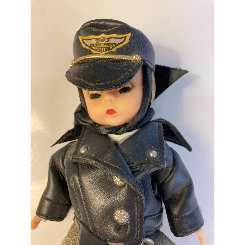 Vintage Harley-Davidson Biker Doll Black Leather Jacket Cap 7.5 Inch Collectible